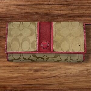 Coach Signature Canvas Pink Stripe‎ Wallet Wristlet, Zip Around, Trifold